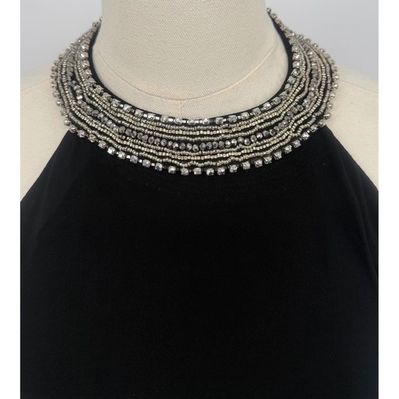 NWT leena Mac Duggal 25572 Black Beaded Halter Neck Jewel Strand Gown sz 10 $398 - Picture 6 of 11